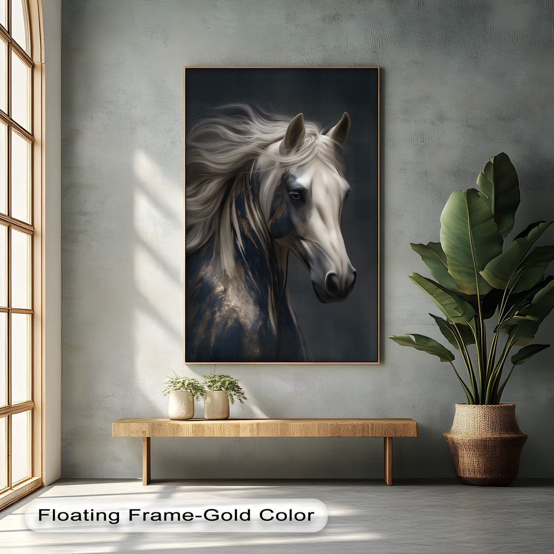 Silent Majesty – White Mane Horse Portrait Canvas Print