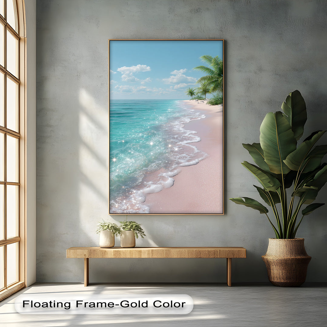 Tropical Bliss – Sparkling Pink Beach Canvas Print