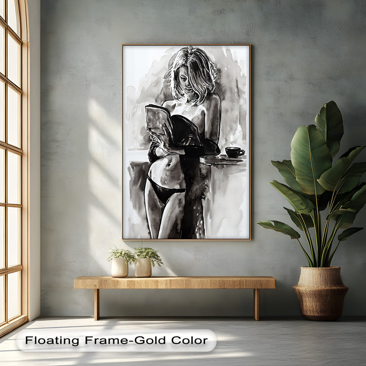 Ink Reverie – Sensual Reading Woman Canvas Wall Art | Artwork Canvas