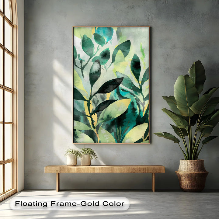 Verdant Harmony – Watercolor Leaf Pattern Canvas Print - MyPhotoStation
