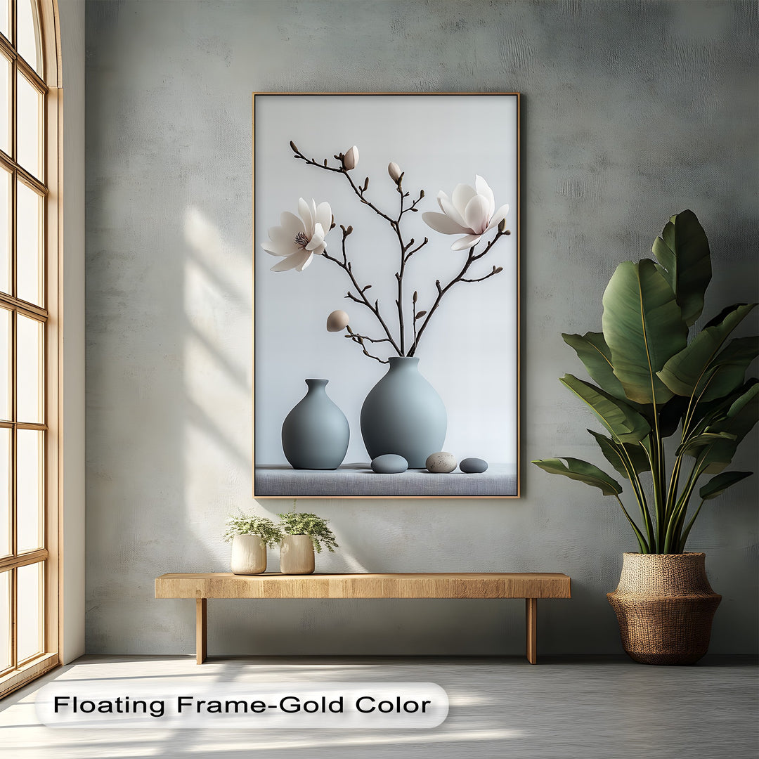 Minimalist Magnolia Harmony – Soft White Floral Canvas Print