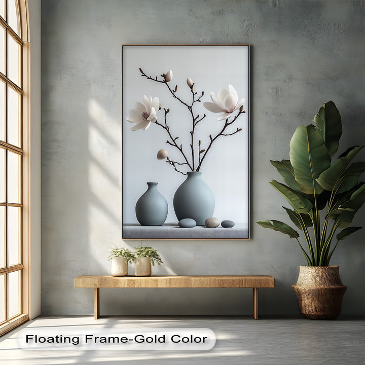 Minimalist Magnolia Harmony – Soft White Floral Canvas Print