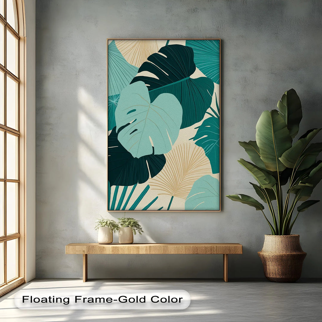 Tropical Oasis – Teal and Beige Monstera Canvas Print - MyPhotoStation