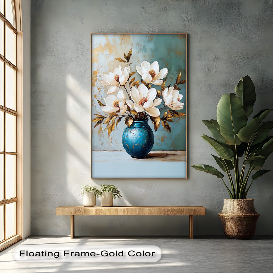 Ivory Magnolia Elegance – White Floral Canvas Print