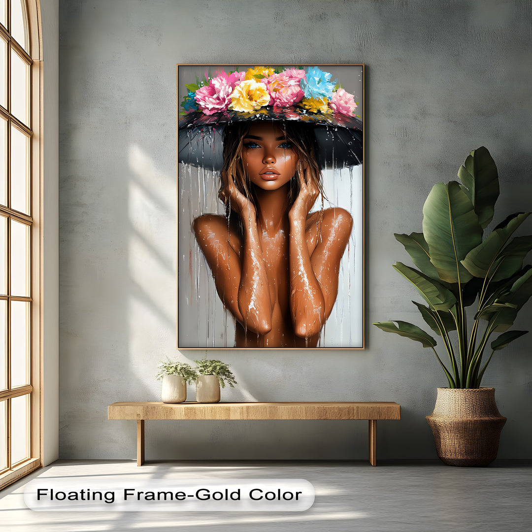 Wet Woman with Blooming Hat Canvas Wall Art | Large Canvas Art