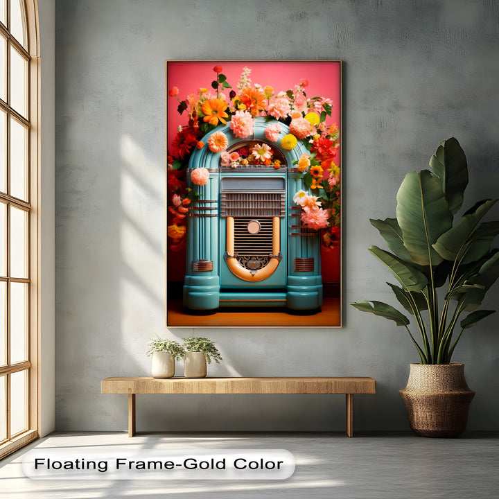 Floral Rhythm – Vintage Jukebox with Blooming Flowers Canvas Print