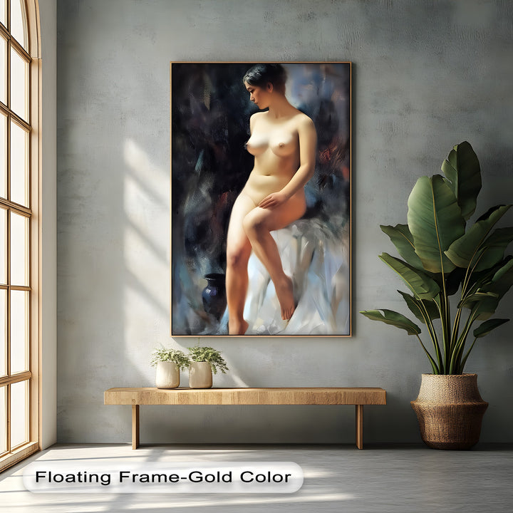 Stillness in Light – Seated Nude Woman Canvas Wall Art | Framed Art