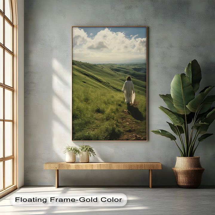 Guided by Grace – Jesus Walking Through Green Pastures Canvas Print - MyPhotoStation