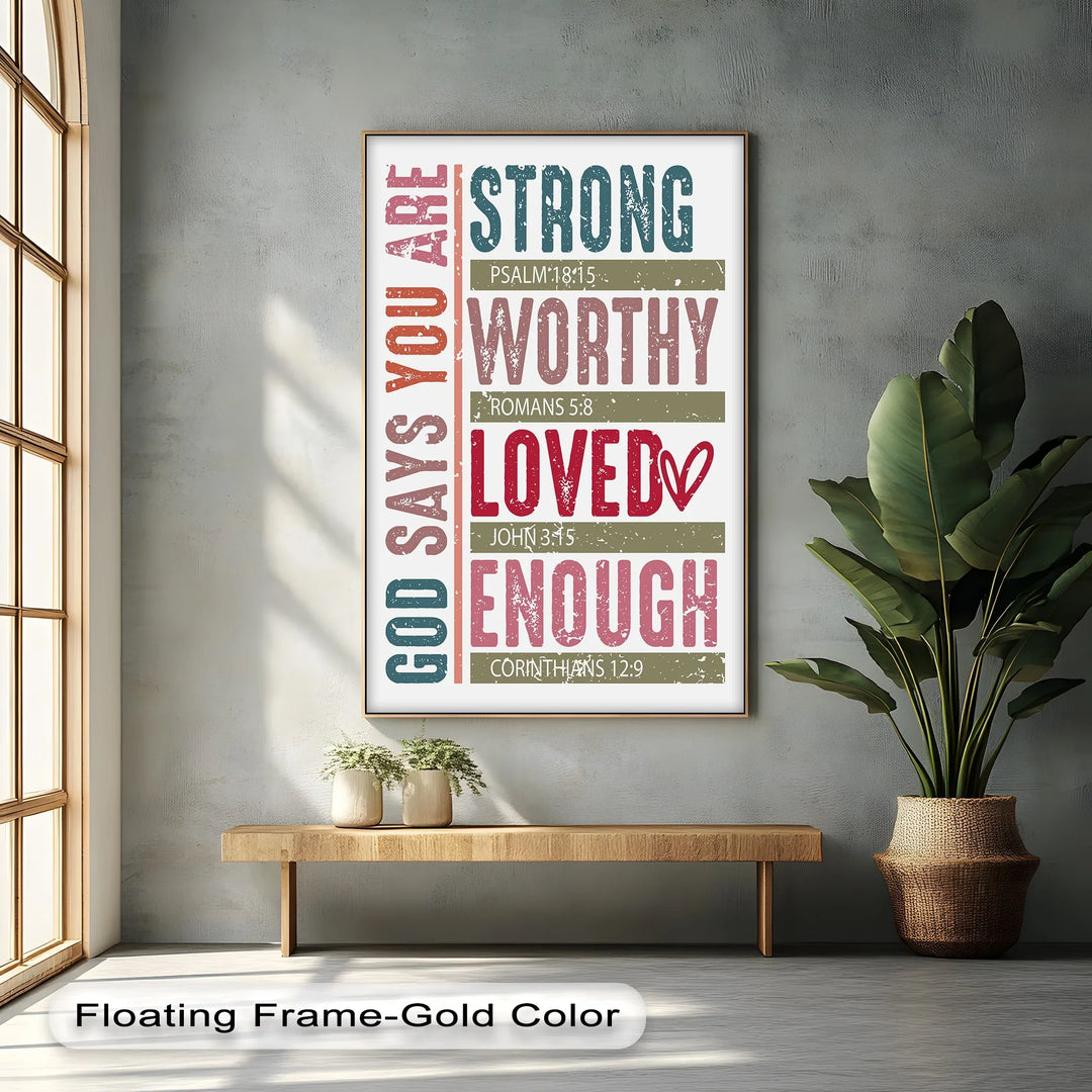 God Says You Are: Strong, Worthy, Loved, Enough – Scripture Canvas Print - MyPhotoStation
