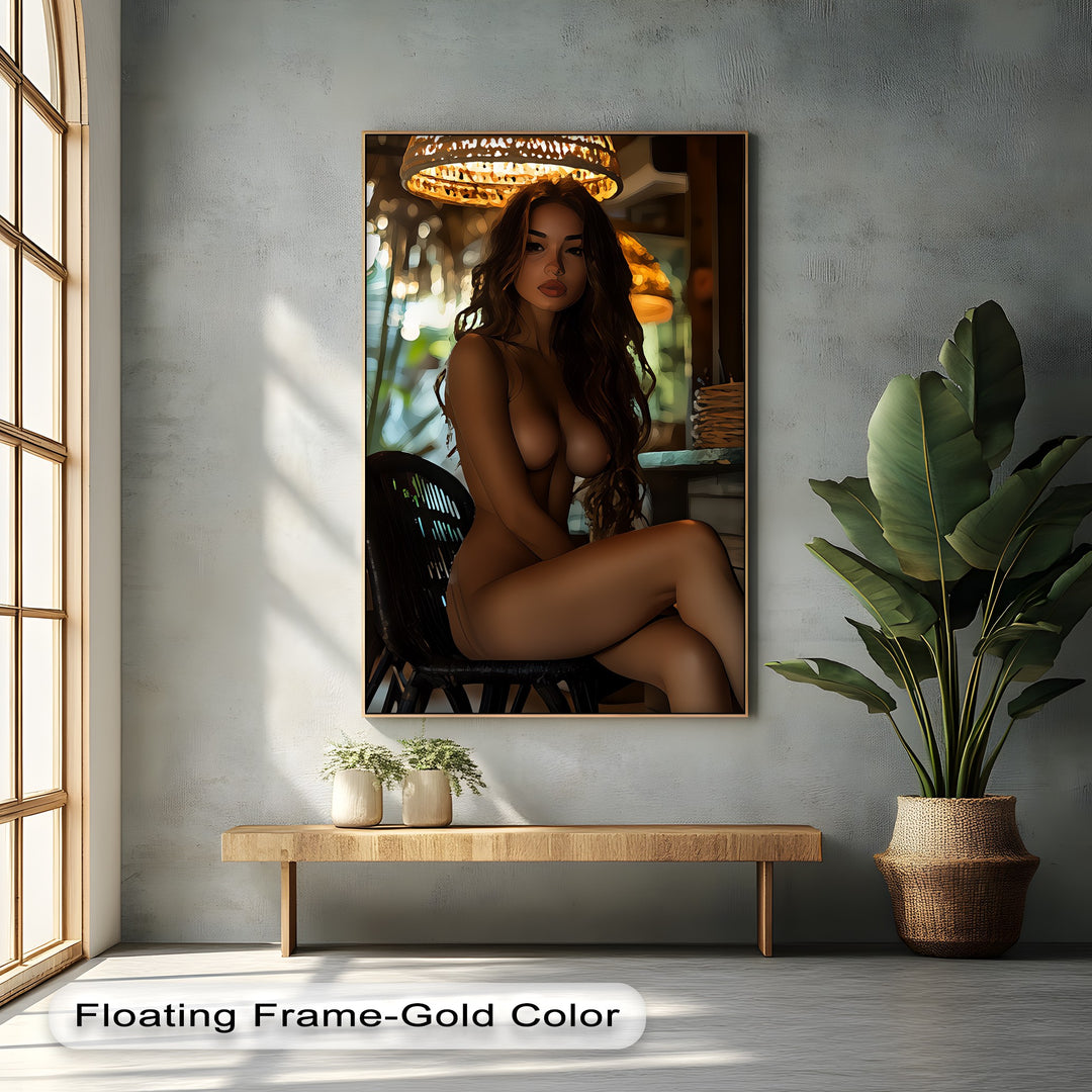 Golden Glow – Seated Nude Woman Canvas Wall Art | Canvas Prints