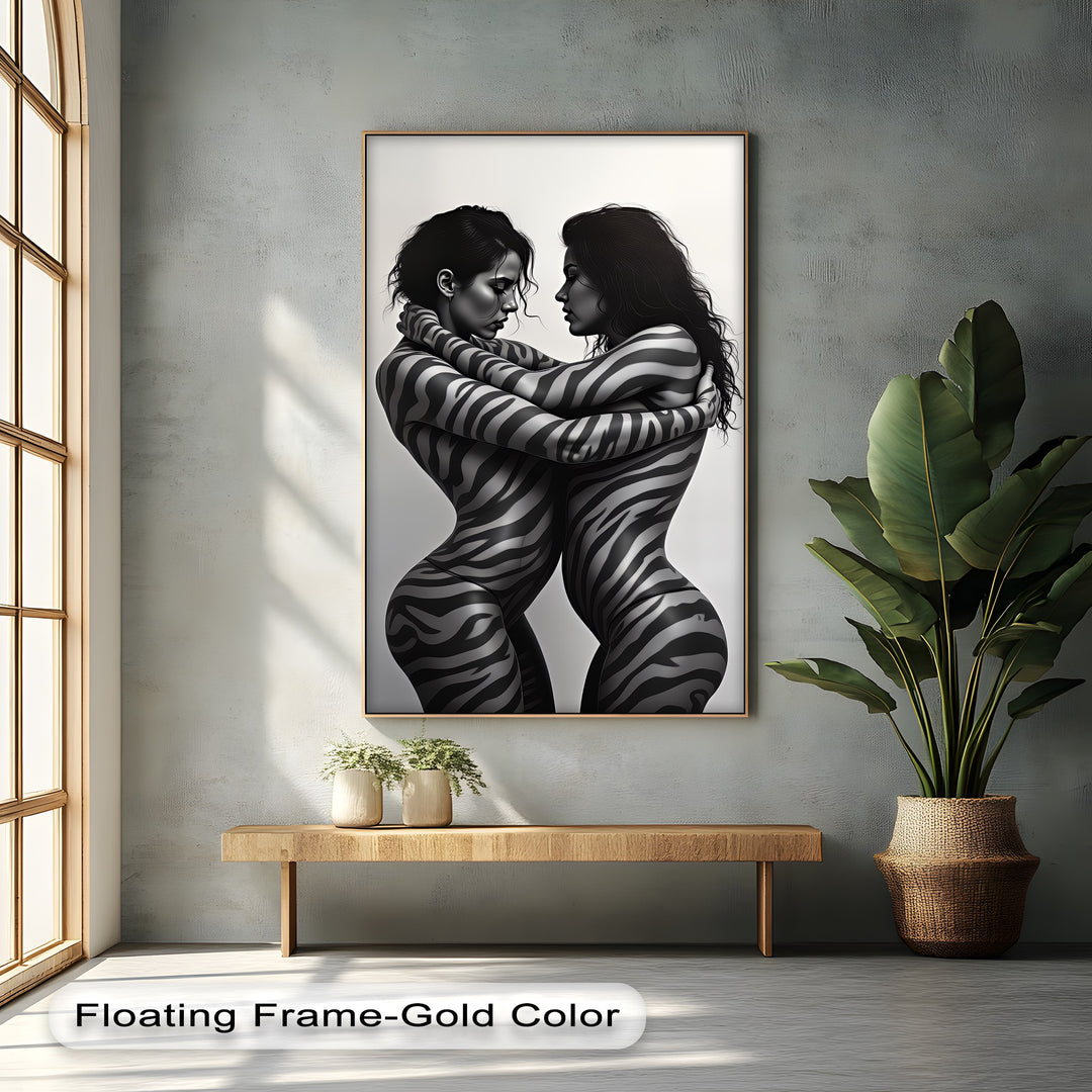 Sensual Embrace – Erotic Zebra Pattern Canvas Print