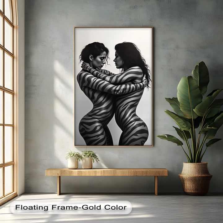 Sensual Embrace – Erotic Zebra Pattern Canvas Print