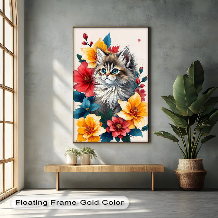 Fluffy Kitten Surrounded by Vibrant Florals - Cat Canvas Print - MyPhotoStation