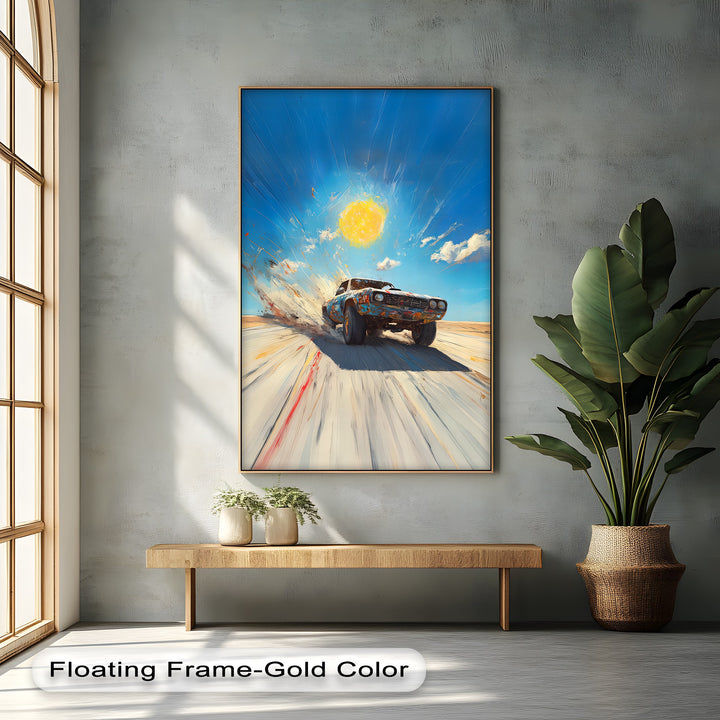 Desert Drift – Explosive Muscle Car in Motion Car Canvas Print