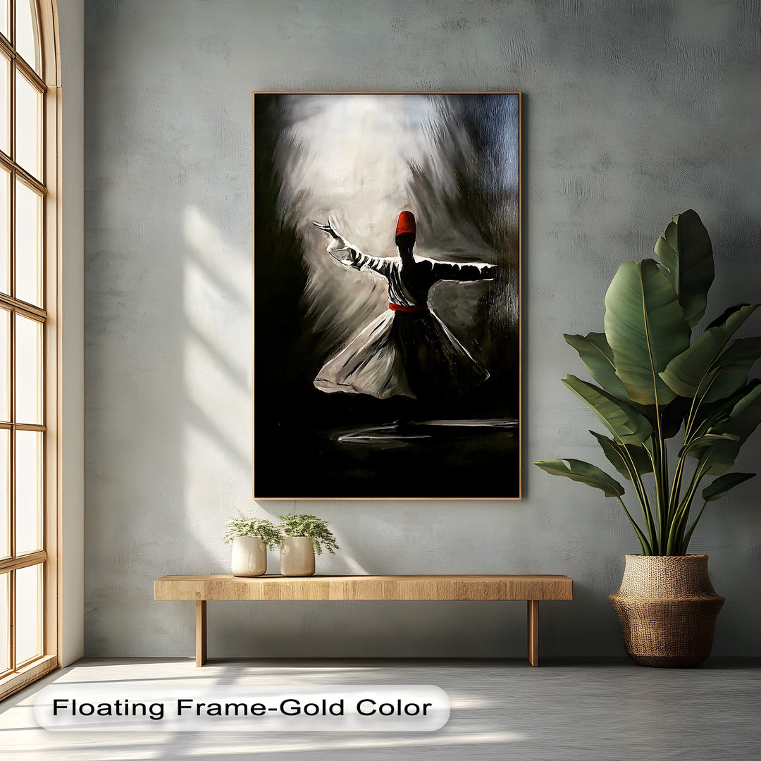 Mystic Whirl – Dark Sufi Dervish Islamic Canvas Wall Art | Colorful Art