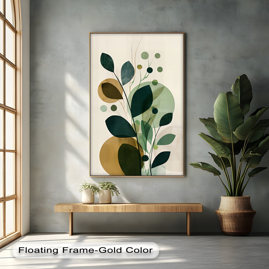Abstract Botanical Green & Gold Canvas Wall Art | Framed Art
