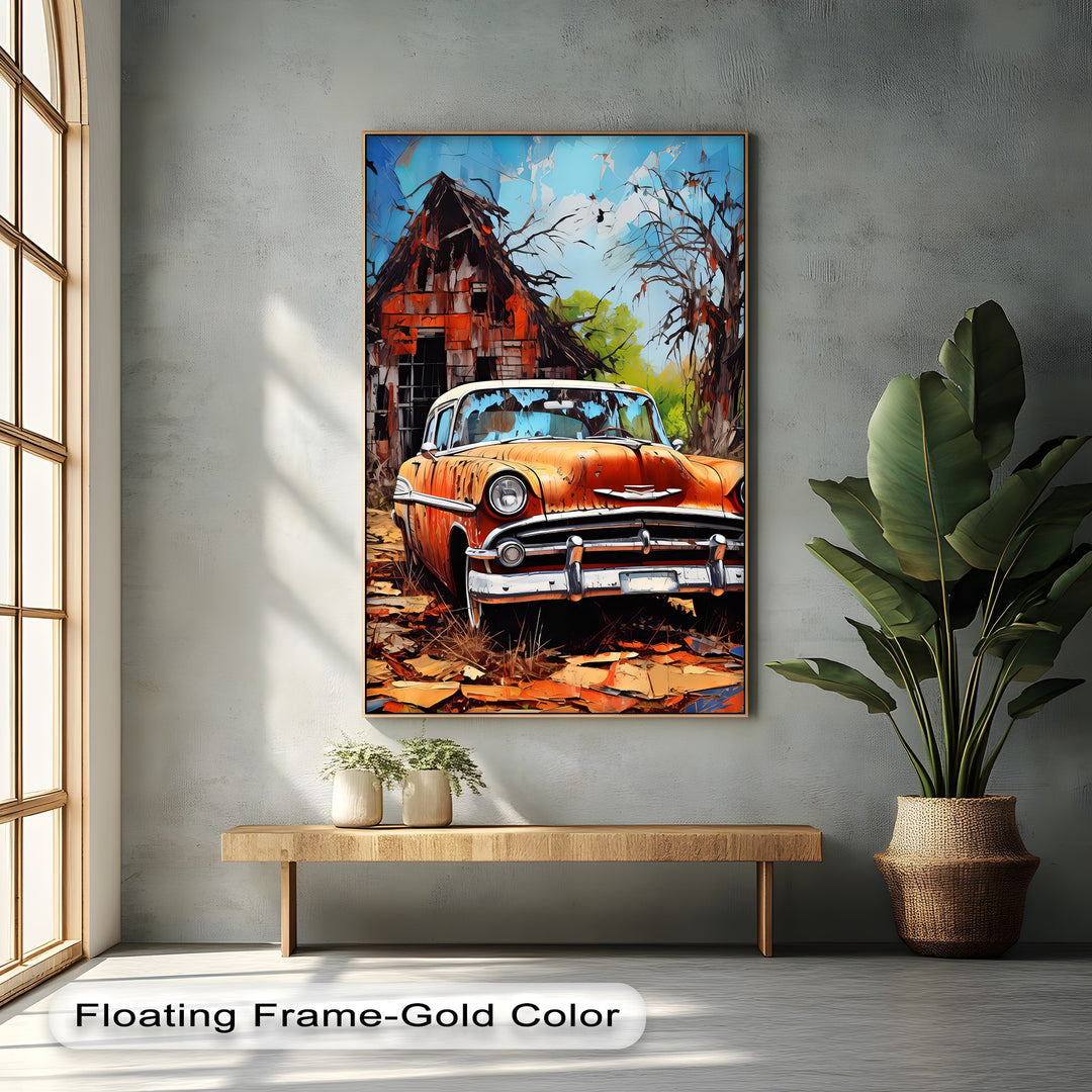 Rust & Remnants – Abandoned Vintage Chevy by a Forgotten Barn Canvas Print