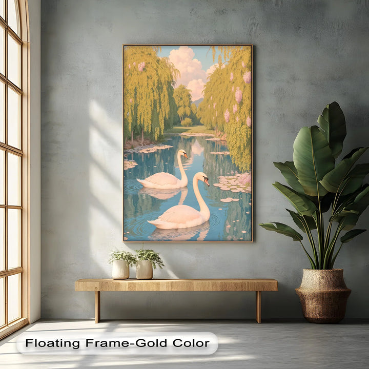 Serene Swan Pair on Lily Pond – Nature Animal Canvas Print - MyPhotoStation