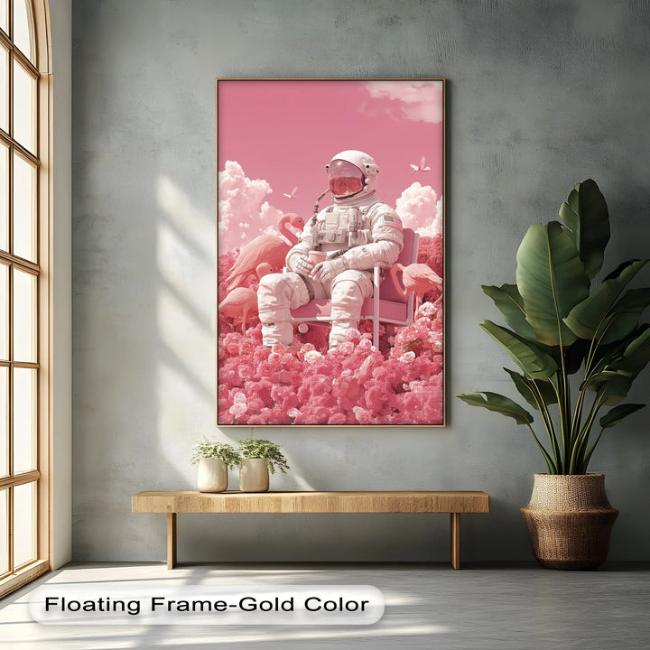 Pink Astronaut in a Flamingo Garden – Surreal Space Canvas Print - MyPhotoStation
