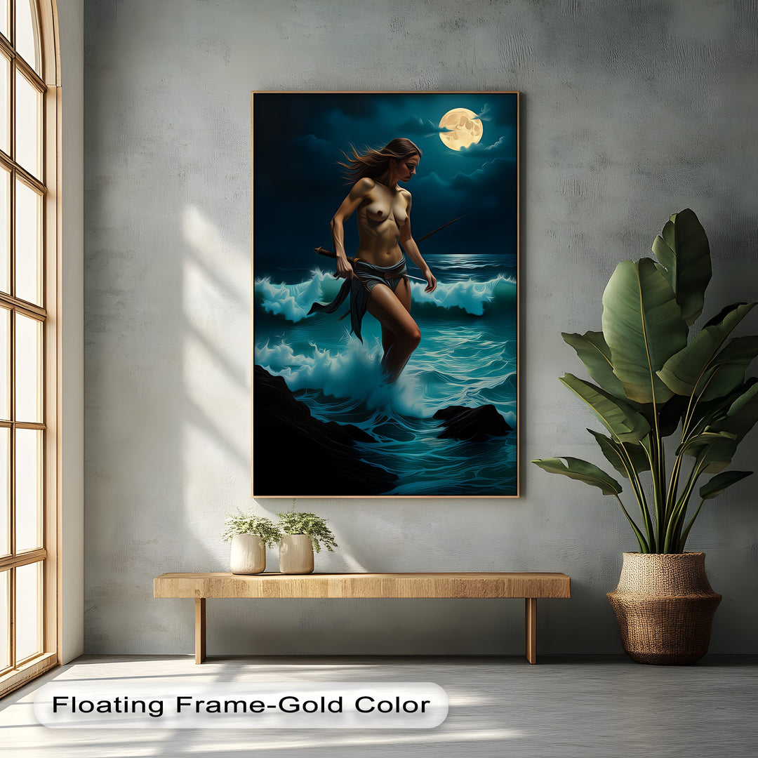 Moon Warrior – Mythic Nude Canvas Wall Art | Framed Wall Art