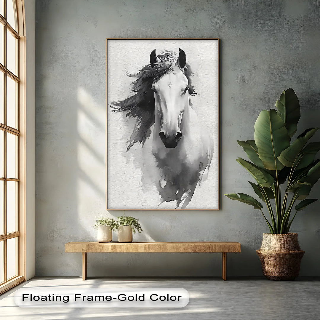 Wild Grace – Black and White Horse Canvas Print