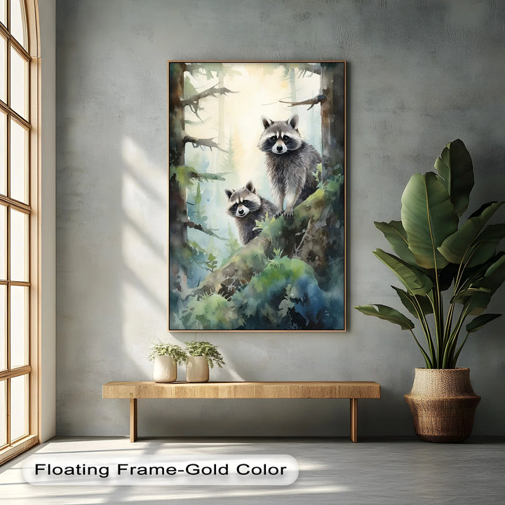Curious Companions – Raccoons in Forest Animal Canvas Print - MyPhotoStation