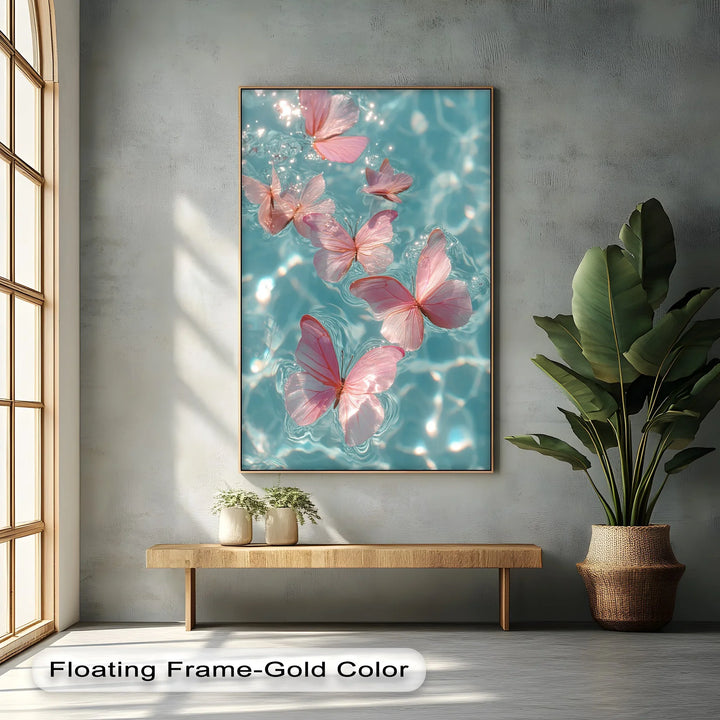 Floating Pink Butterflies Over Water – Dreamy Canvas Print - MyPhotoStation