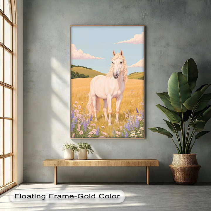 Golden Meadow Stallion – Horse in Wildflower Field Animal Canvas Print - MyPhotoStation