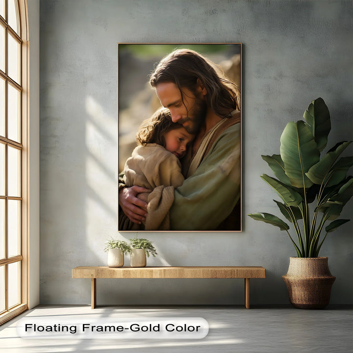 Sacred Shelter – Jesus Embracing a Child Canvas Print - MyPhotoStation