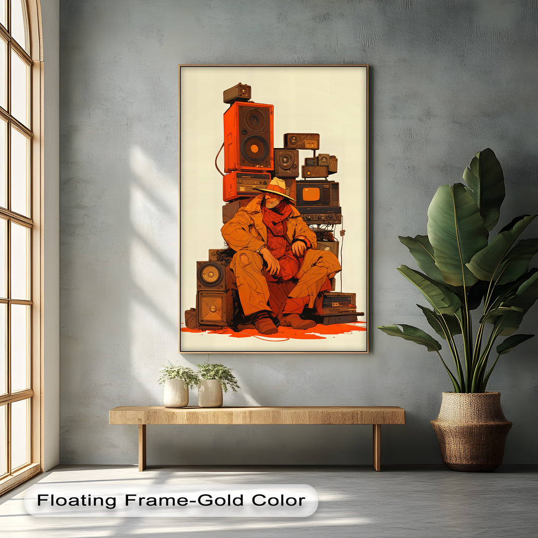 Desert Frequencies – Cowboy and Speakers Retro Canvas Print