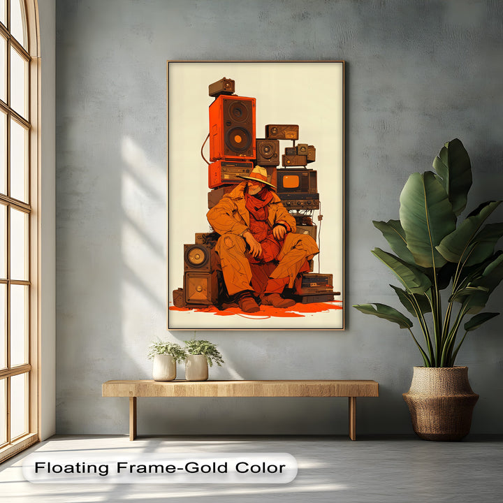 Desert Frequencies – Cowboy and Speakers Retro Canvas Print