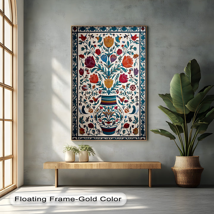 Floral Harmony & Songbirds – Persian Canvas Print