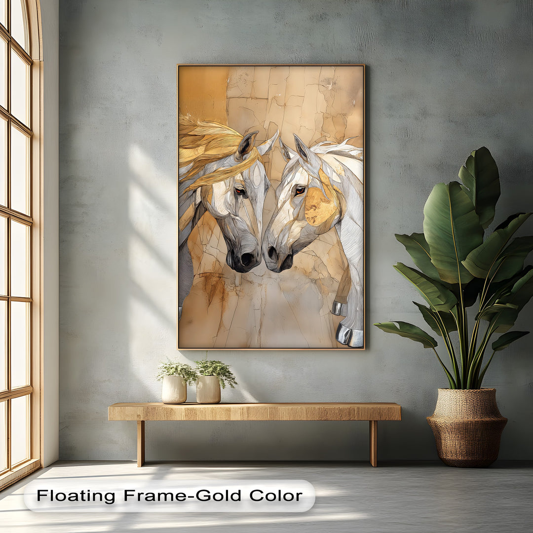 Desert Bond – Twin Horses in Earth-Tone Line Art Canvas Print