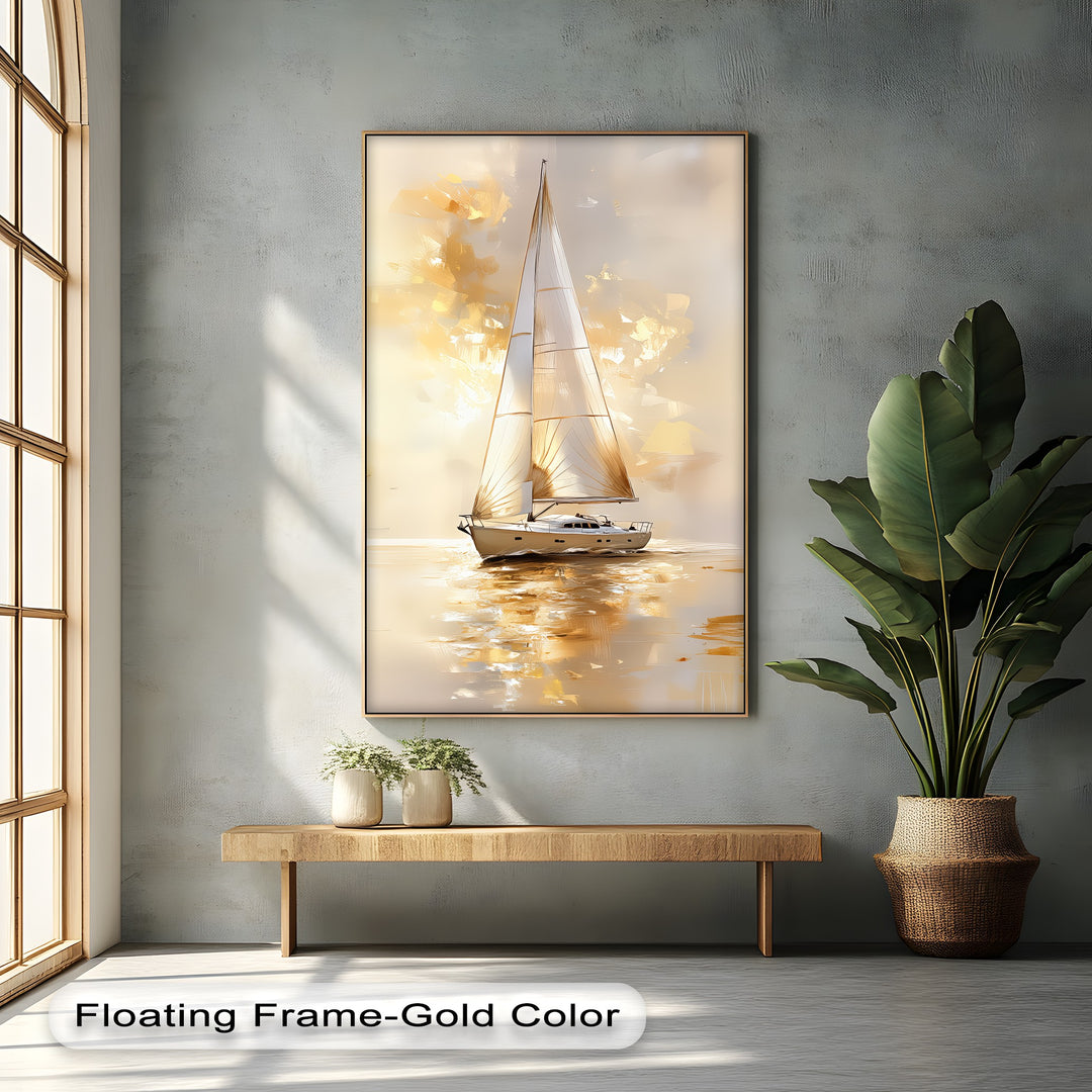 Golden Serenity – Sunset Sailing Boat Canvas Print