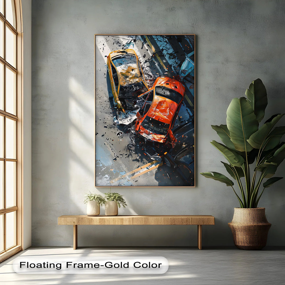 High-Speed Impact – Dynamic Car Crash Scene Canvas Print - MyPhotoStation