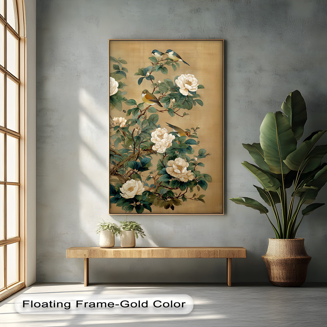 Birds Among White Peonies - Canvas Wall Art | Canvas Wall Decor