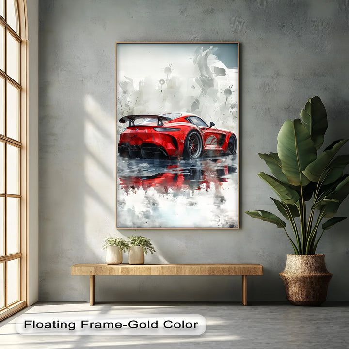 Red Hypercar Reflection on Wet Asphalt – Car Canvas Print - MyPhotoStation