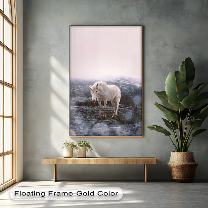 Celestial Wanderer – White Unicorn Fantasy Canvas Print
