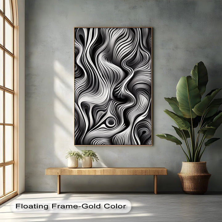 Flowing Dimensions – Abstract Waveform in Black & White Canvas Print - MyPhotoStation