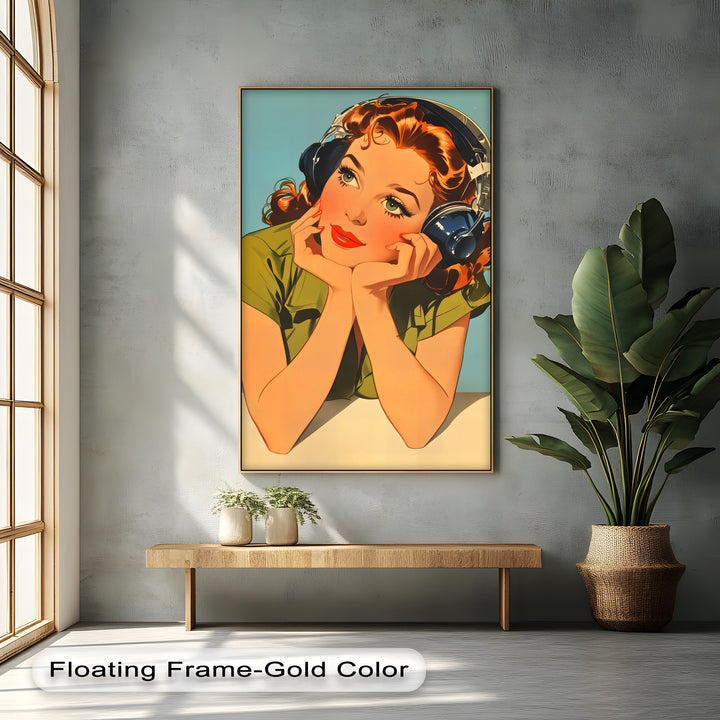 Daydream Frequencies – Retro Girl with Headphones Canvas Print