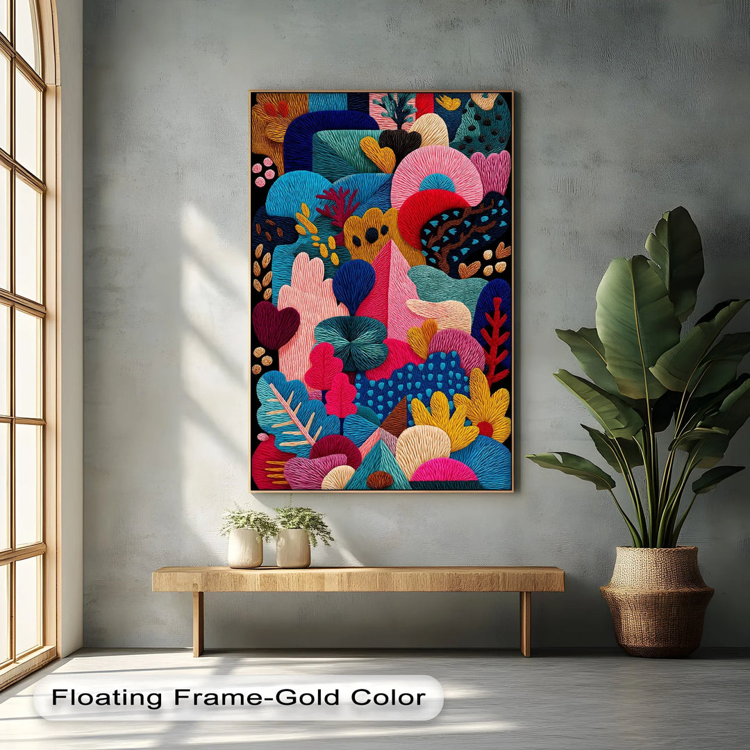 Colorful Abstract Garden Embroidery Style – Bold Canvas Print - MyPhotoStation