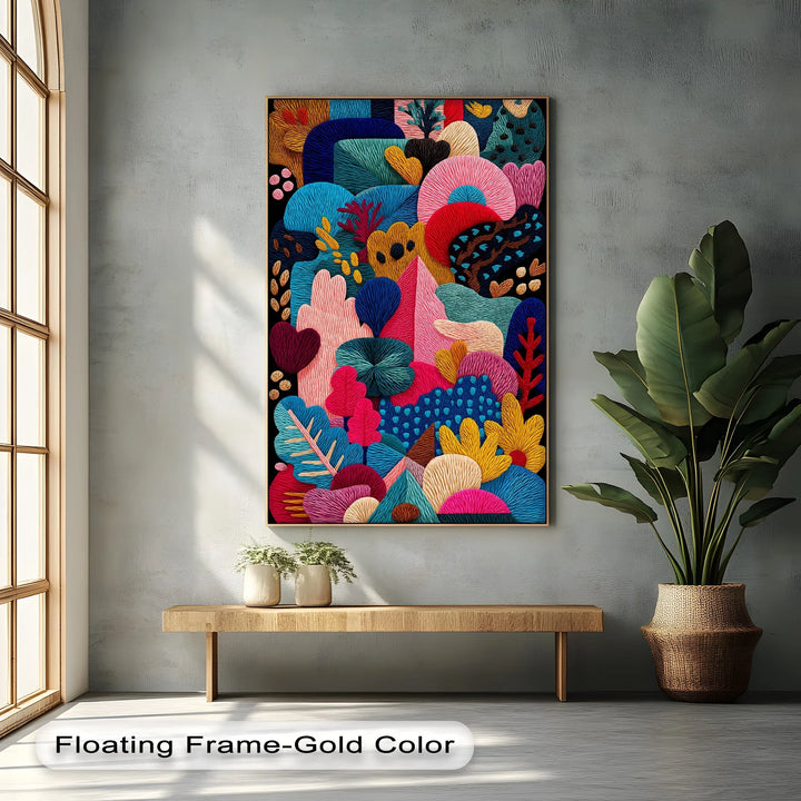 Colorful Abstract Garden Embroidery Style – Bold Canvas Print - MyPhotoStation