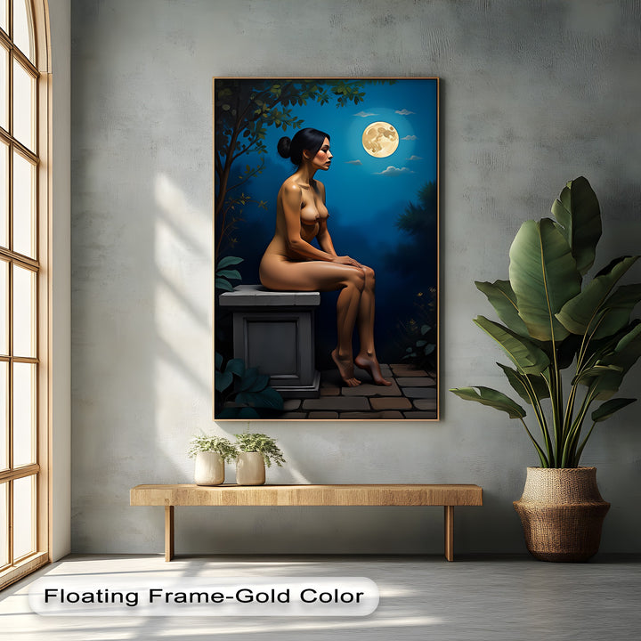 Moonlit Solitude – Elegant Nude Canvas Wall Art | Framed Artwork