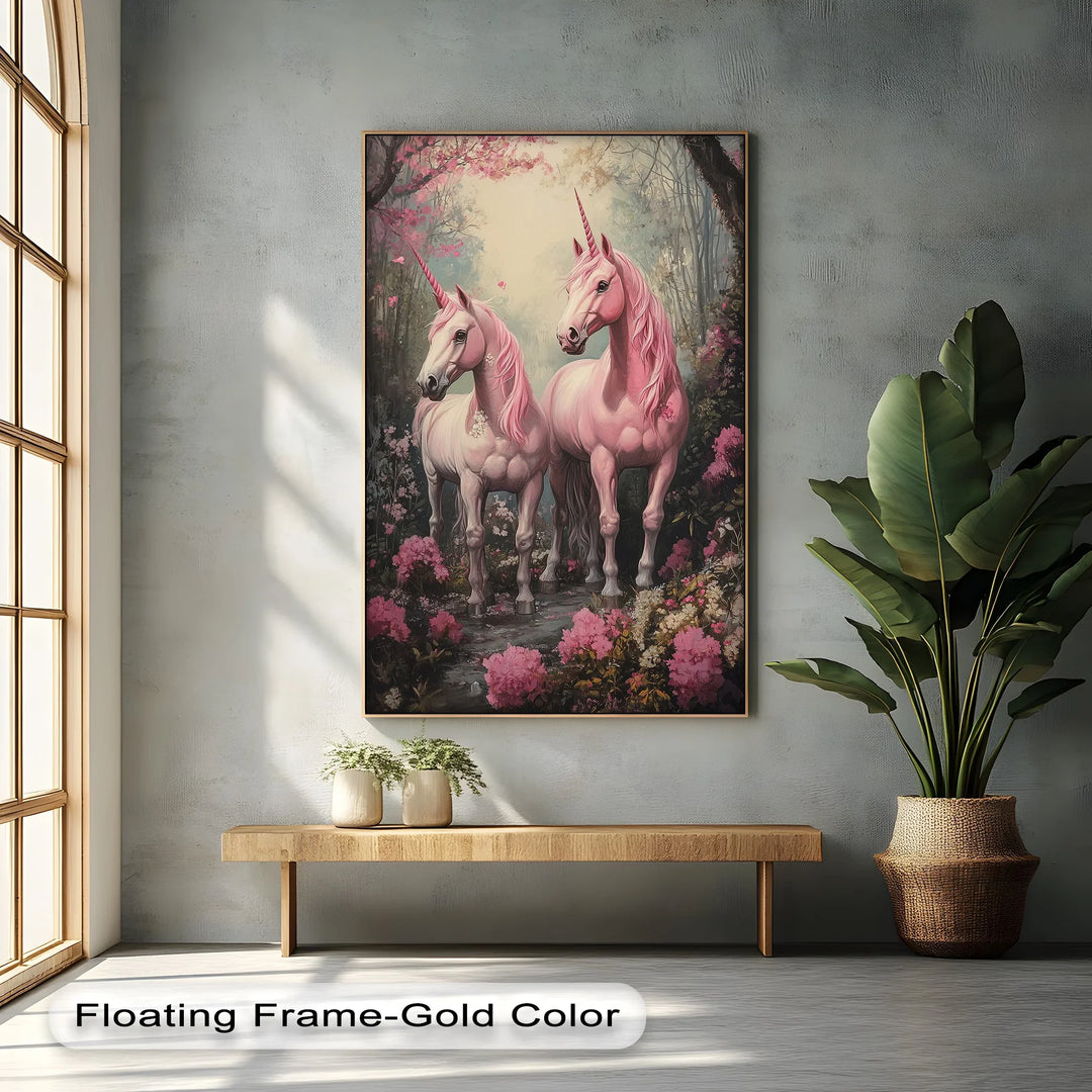 Pink Unicorns in Enchanted Forest - Animal Canvas Print - MyPhotoStation
