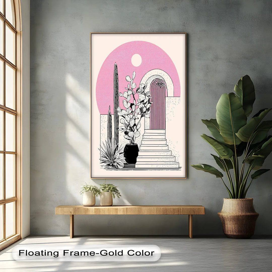 Modern Desert Archway Illustration – Black & Pink Canvas Print - MyPhotoStation