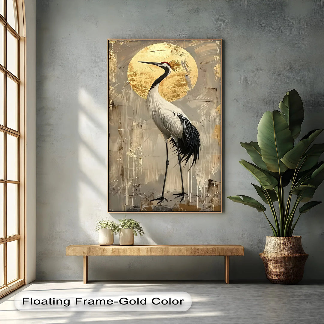 Golden Sun and Standing Crane – Elegant Crane Animal Canvas Print - MyPhotoStation