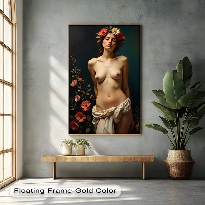 Floral Serenity – Erotic Nude Canvas Wall Art | Living Room Art