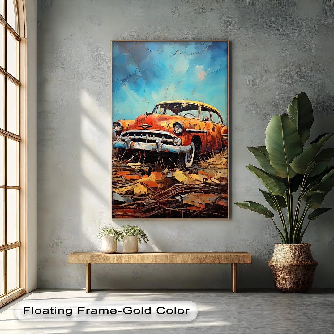 Rustic Relic – Faded Orange Classic Car in Autumn Field Canvas Print - MyPhotoStation