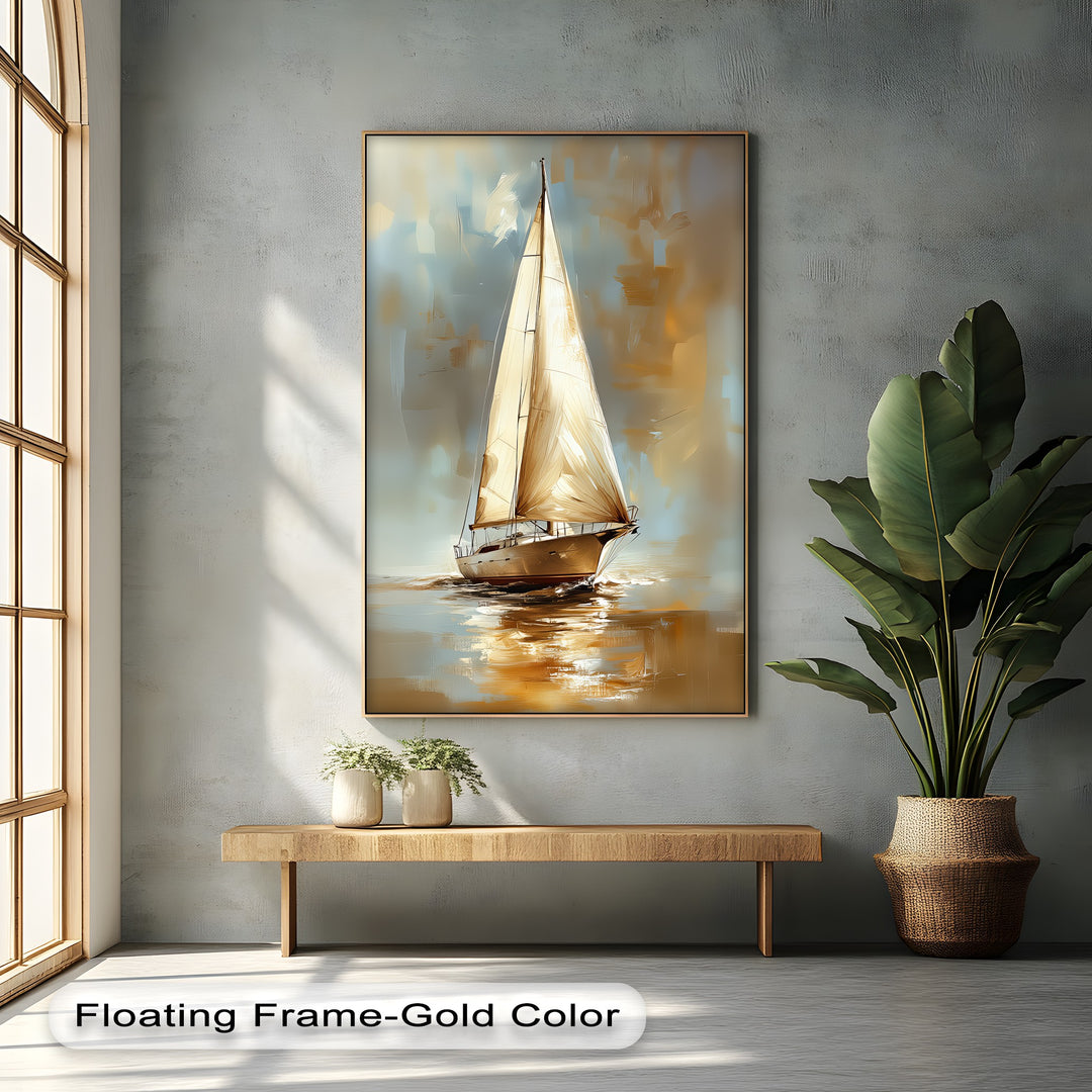Golden Voyage – Tranquil Sailboat at Sunset Canvas Print