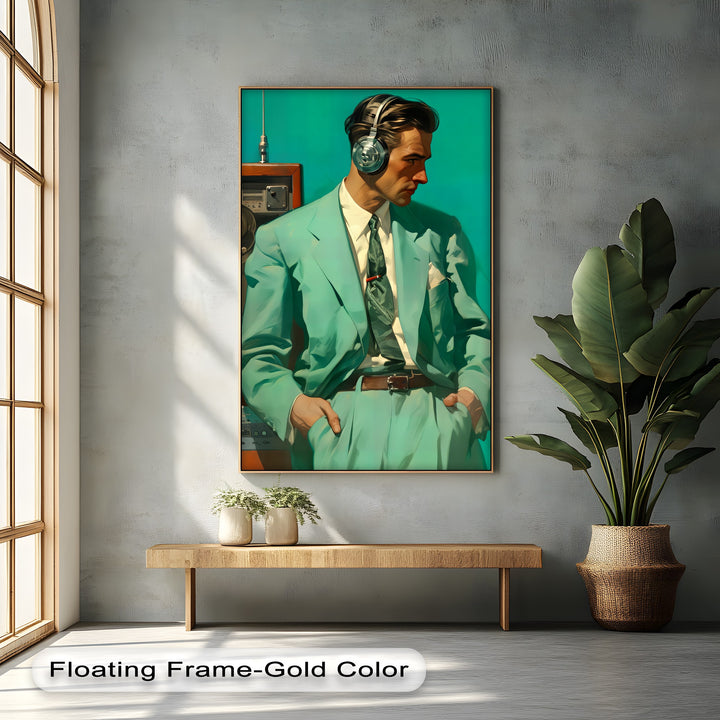 The Audiophile – Retro Cool Man in Teal Suit Canvas Print